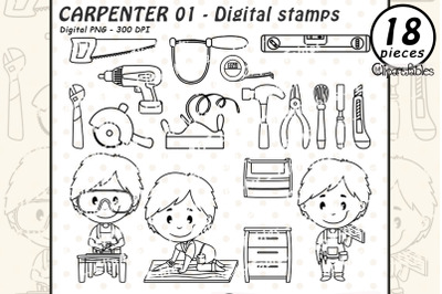 CARPENTER digital stamps, Carpentry outline