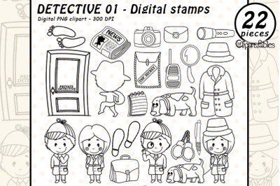 Cute DETECTIVE digital stamps