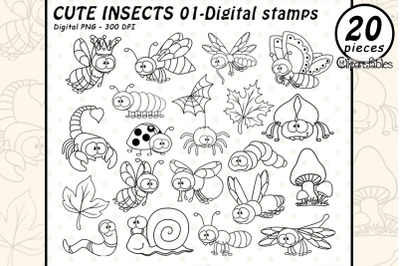 Cute INSECTS digital stamps, Bug outline