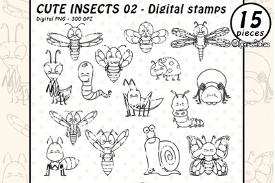 Cute INSECTS 2 - Digital stamps, Bug outline