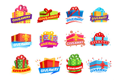 Giveaway banners. Box winner sticker&2C; event gift with ribbon bow. Winn