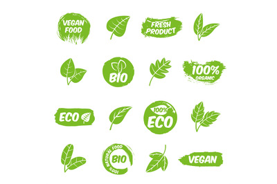 Bio labels set. Healthy badges, fruit organic green nature emblem. Veg