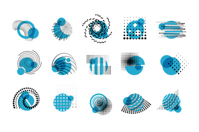 Halftone circle geometry shapes. Memphis round universal design, tradi