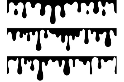 Seamless dripping elements. Dropping paint pattern, black border melte