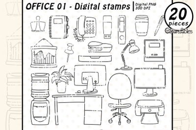 HOME OFFICE digital stamps, Work supplies