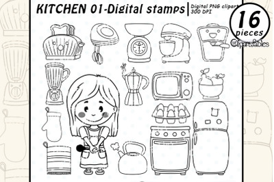 Cute KITCHEN digital stamps, Bakering, Cooking