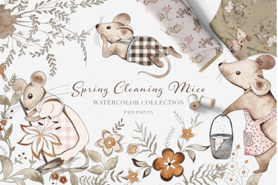 Watercolor Spring Cleaning Mice Collection