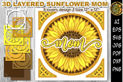 3D Sunflower MOM Multi-layered Flowers Papercut SVG Clipart