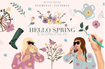 Hello Spring Flower Girl Vector Collection