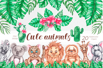Cute animals, Watercolor Clipart PNG