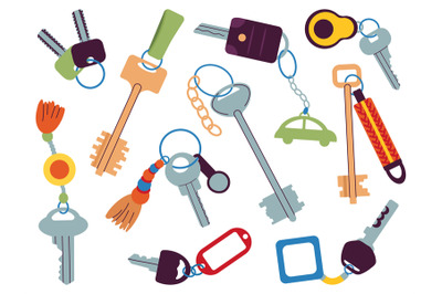 Different key collection. Keys on keychain&2C; elements for opening apart