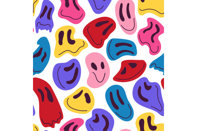 Face melt pattern. Happy drug faces, exotic techno retro background. F