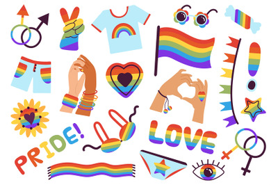 Lgbtq symbols set. Social community, gay parade signs. Pride celebrati