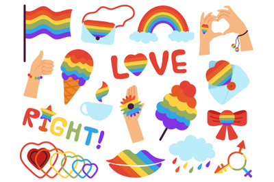 Pride stickers. Lgbt badges&2C; lgbtq gays parade. Rainbow colours logos&2C;