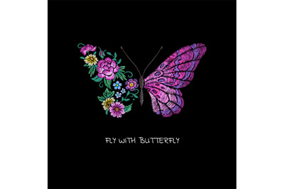 Butterfly and flower. Floral butterflies wings, youth teenagers slogan