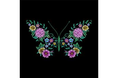 Beautiful floral butterfly. Pretty gardening flowers&2C; shirt embroidery