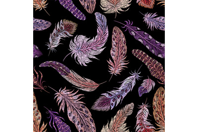 Feather embroidery. Exotic feathers print&2C; birds fashion ethnic elemen