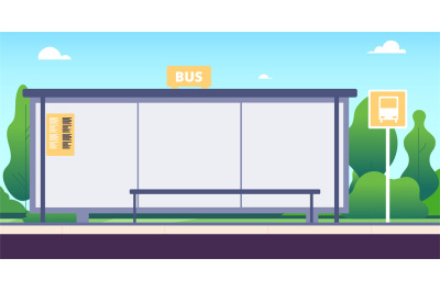 Bus stop. Urban public transport concept. Empty stopping in village or