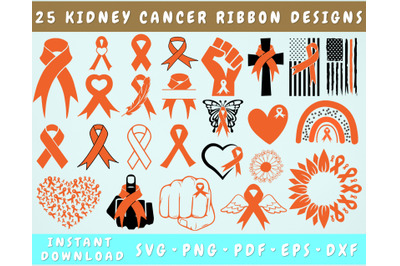 Kidney Cancer Ribbon SVG Bundle&2C; 25 Designs&2C; Kidney Cancer Clipart