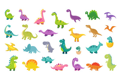 Cute dinosaur set. Cartoon dinos, dinosaurs colorful isolated characte