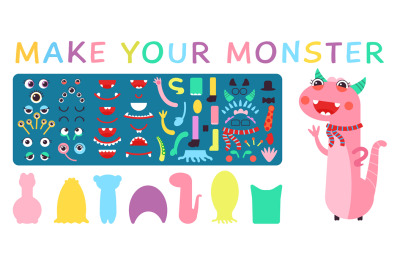 Create monster. Creation kit for kids, children play with eyes, body a