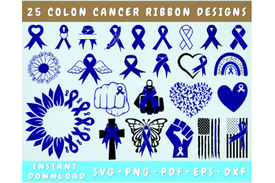 Colon Cancer Ribbon SVG Bundle&2C; 25 Designs&2C; Colon Cancer Clipart