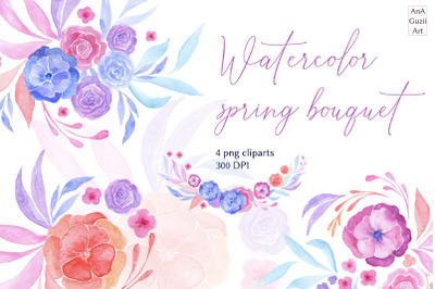 Watercolor flowers arrangements clipart