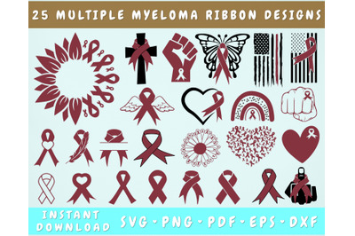 Multiple Myeloma Ribbon SVG Bundle, Multiple Myeloma Clipart