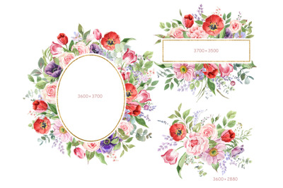 Watercolor Tulip Clipart. Spring Wedding Invitation. Floral wreaths.