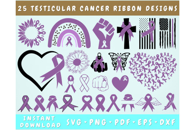 Testicular Cancer Ribbon SVG Bundle&2C; 25 Designs&2C; Testicular Cancer PNG