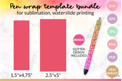 Pen wrap template bundle for sublimation waterslide printing