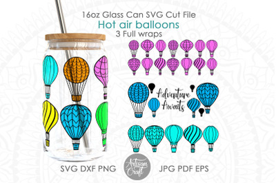 16oz glass can SVG, hot air balloons