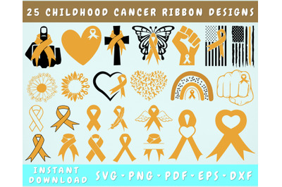 Childhood Cancer Ribbon SVG Bundle&2C; 25 Designs&2C; Childhood Cancer PNG