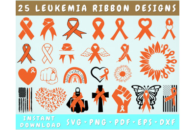 Leukemia Ribbon SVG Bundle&2C; 25 Designs&2C; Leukemia Clipart&2C; Leukemia PNG