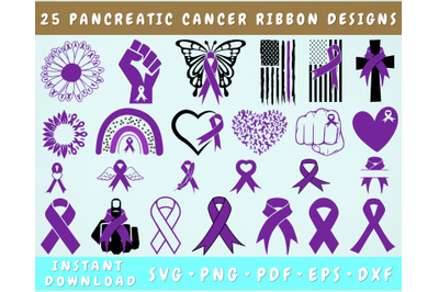 Pancreatic Cancer Ribbon SVG Bundle&2C; 25 Designs&2C; Pancreatic Cancer PNG