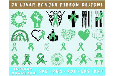 Liver Cancer Ribbon SVG Bundle&2C; 25 Designs&2C; Liver Cancer Clipart SVG