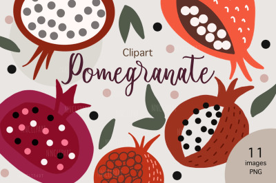 Flat Pomegranate Clipart, printable fruit Scrapbooking, Food Clip art,