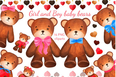 Watercolor Bear clipart. Mother&#039;s day.