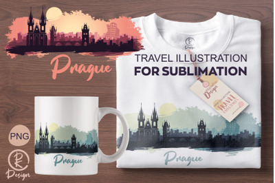 The Prague skyline. Travel illustration for sublimation.
