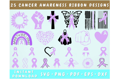 Cancer Awareness Ribbon SVG Bundle&2C; 25 Designs&2C; Cancer Awareness PNG