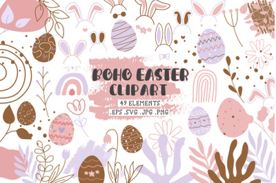 Boho Easter Elements Design | Cute Bunny Easter Clipart