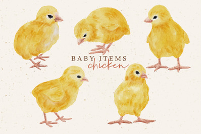 Watercolor chicken clipart, Baby chicken animals PNG, Nursery elements
