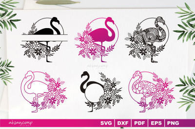 FLAMINGO with Flower, Paper Cut &amp; Print, Vector