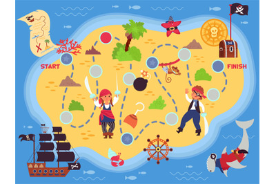 Pirate adventures map. Pirates islands, board paper play location desi