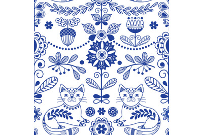 Scandinavian folk seamless pattern. Blue folklore border&2C; swedish orna