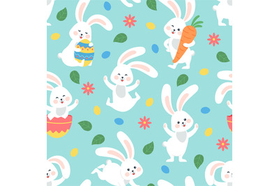 Easter bunny seamless pattern. Toddler bunnies, spring flourish festiv