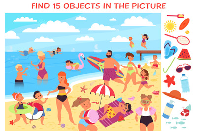 Kids on beach. Children activity on sunny resort. Puzzle location with