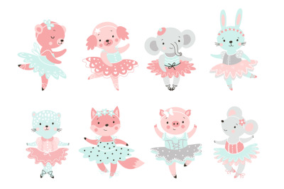 Ballerina animal. Elephant and mouse ballet dancer&2C; fairy bunny and fo