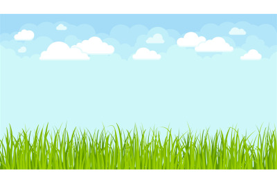 Blue sky with white clouds and green grass. Spring summer landscape&2C; e