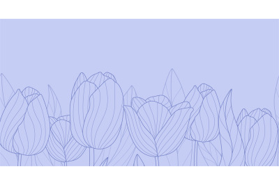 Floral tulips banner. Line tulip seamless pattern&2C; spring flowers and